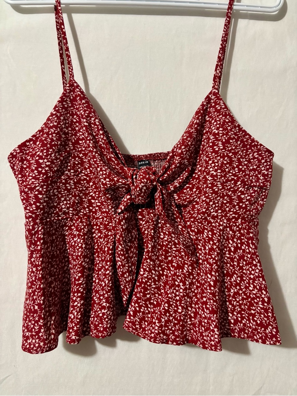 SHEIN Floral Tie-Front Cami XL Red Calico Boho Hippie Prarie